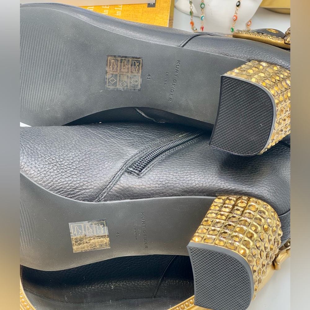 🆕 KURT GEIGER LONDON 🧿 NWOT Mayfair 55 Ankle Boot Boot, Black Gold, Sz 41 US10 - Picture 14 of 16